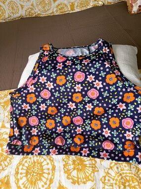POP Fit Navy Floral Crop Tank with Pink & Orange Flowers